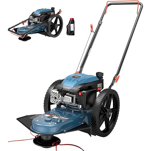 SENIX 22 Inch Walk Behind String Trimmer, 160cc 4-Cycle Engine Gas Brush Hog Mower with 14" Rubber High Wheels & 5-Height Adjustment, Brush Cutter for Farm, Lawn, Yard