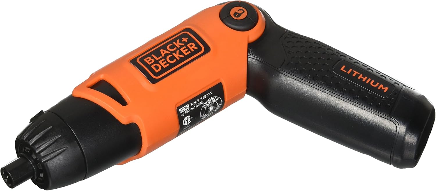 BLACK+DECKER Cordless Screwdriver with Pivoting Handle, 3.6V with MarkIT Picture Hanging Kit (Li2000 & BDMKIT101C)