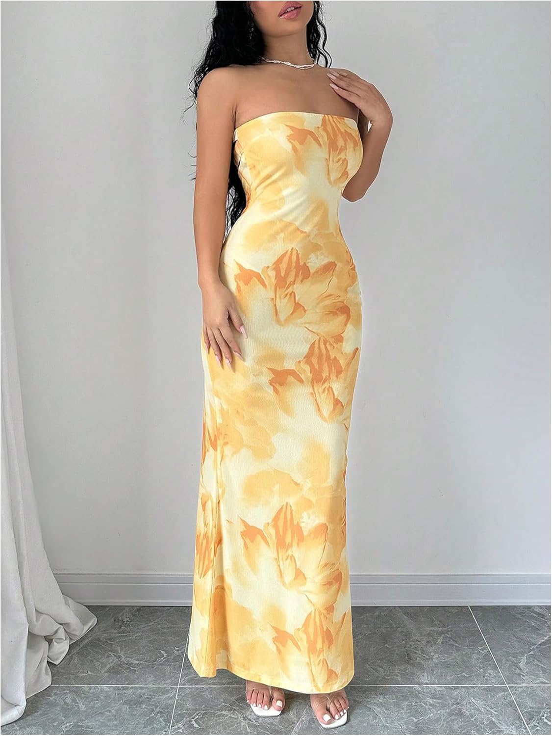 GORGLITTER Women's Floral Print Strapless Dress Sleeveless Backless Maxi Bodycon Dresses - Image 3