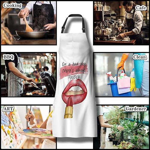 Miniatura 8 de Delantal de cocina para mujer, labios rojos, citas en un mal día, siempre hay lápiz labial, delantales divertidos para hombres, para cocinar,