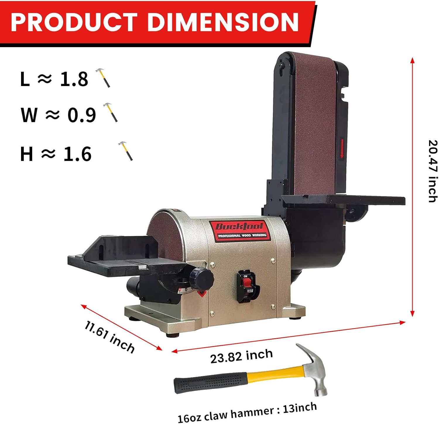 BUCKTOOL 5.0A Belt Disc Sander 4 in x 36 in Belt and 6 in Disc Sander with 3/4HP Direct-drive Motor and Portable Al Base, BD4603 Upgraded Model