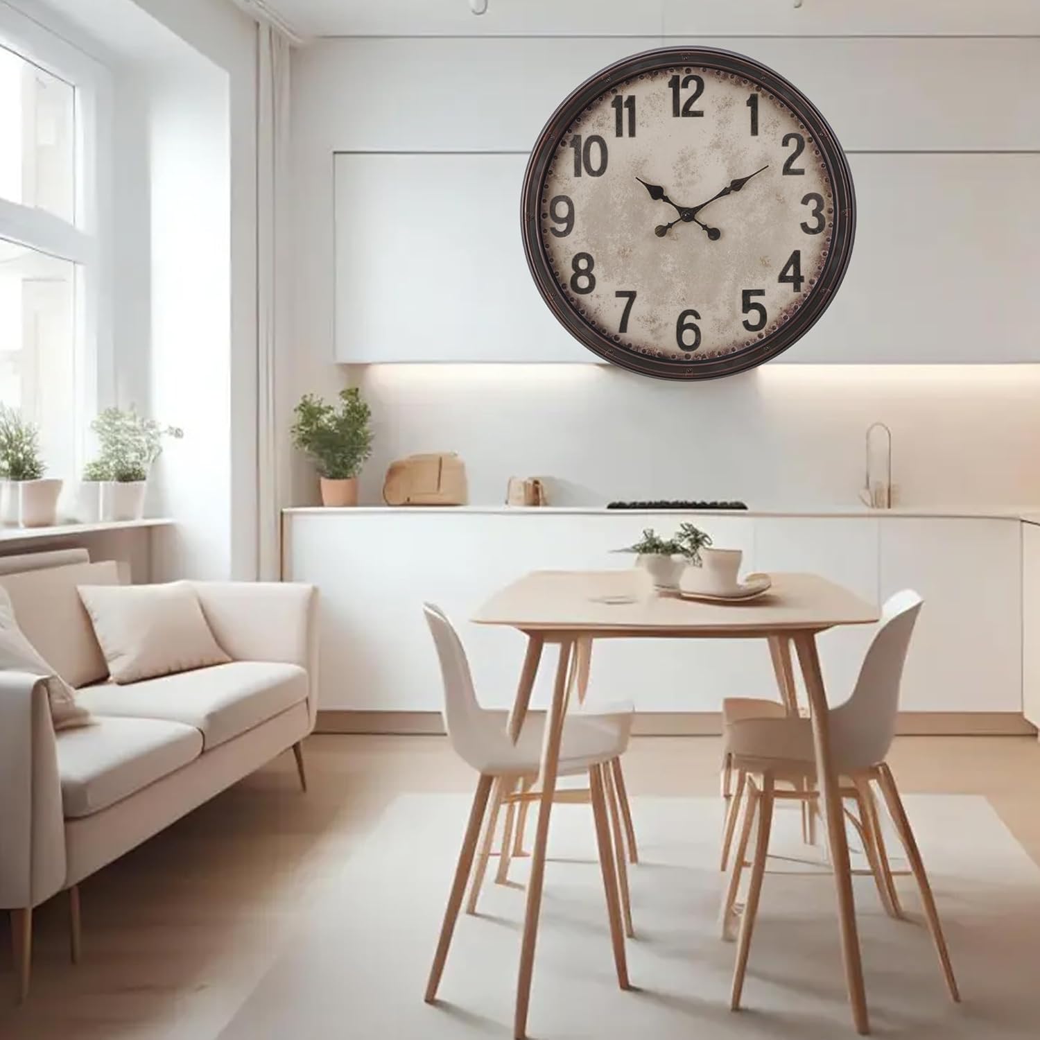 20 Inch Retro Farmhouse Wall Clock, Vintage Silent Non-Ticking, Battery Operated Decorative Clock for Living Room, Kitchen, Bedroom, Office and Home Decor, Dark Brown Arabic Number