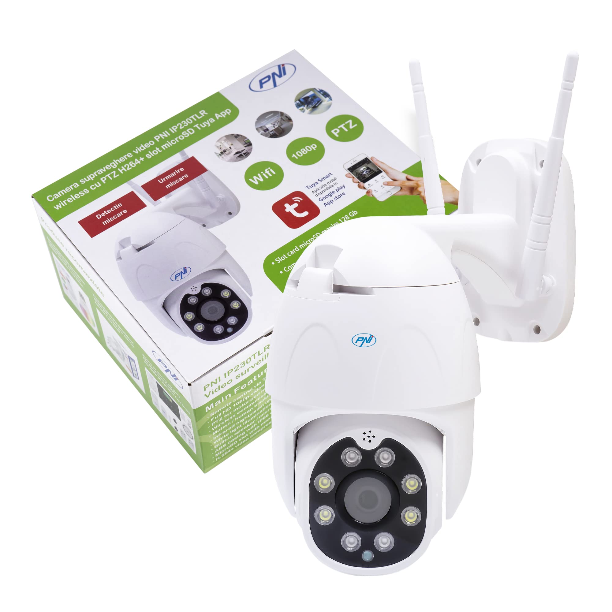 PNI IP230T 1080P Vezeték Nélküli Videó Megfigyelő Kamera H264 PTZ 128 Gb Microsd Night Vision Tuya Alkalmazas P2p Android Ios Belteri Es Kulteri Hasznalatra Mozgas Utani Forgatas Mozgasriasztas Pni Mi PNI IP230T 1080P Vezeték Nélküli Videó Megfigyelő Kamera H264 PTZ 128 Gb Microsd Night Vision Tuya Alkalmazas P2p Android Ios Belteri Es Kulteri Hasznalatra Mozgas Utani Forgatas Mozgasriasztas Pni Mi