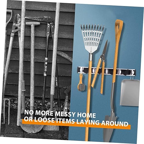 Miniatura 5 de Housoutil Ganchos para colgar en la pared Alumimum Mop Rack Rail Rack Abs Heavy Metal Coat Hanger