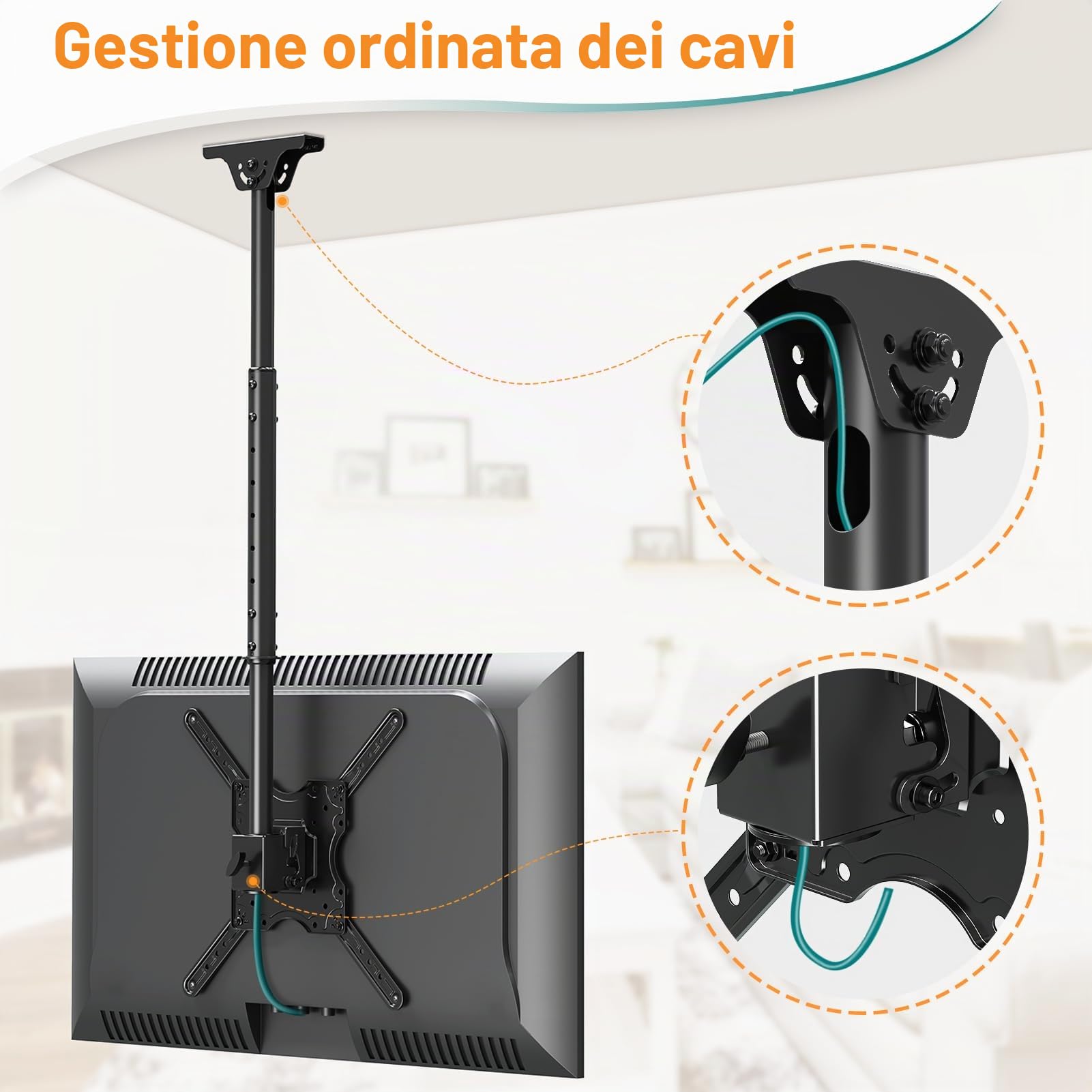 ELIVED Supporto TV arrotolabile, per TV da 23-60", fino a 35 kg, VESA 400 x 400 mm | Supporto TV regolabile in altezza per tetto piatto o inclinato EV3015