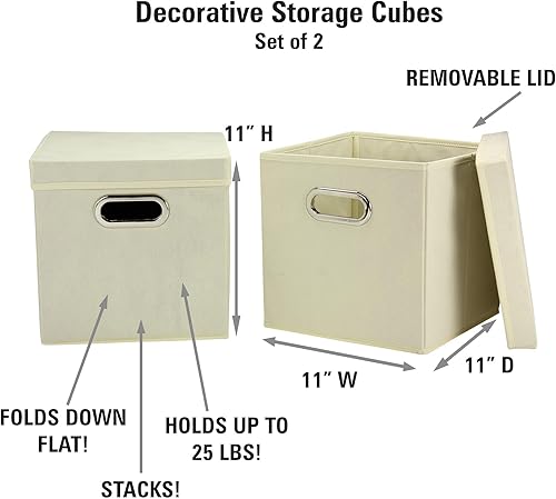 Miniatura 3 de Household Essentials Juego de cubos de almacenamiento decorativos 39-1 con tapas extraíbles, natural, paquete de 2