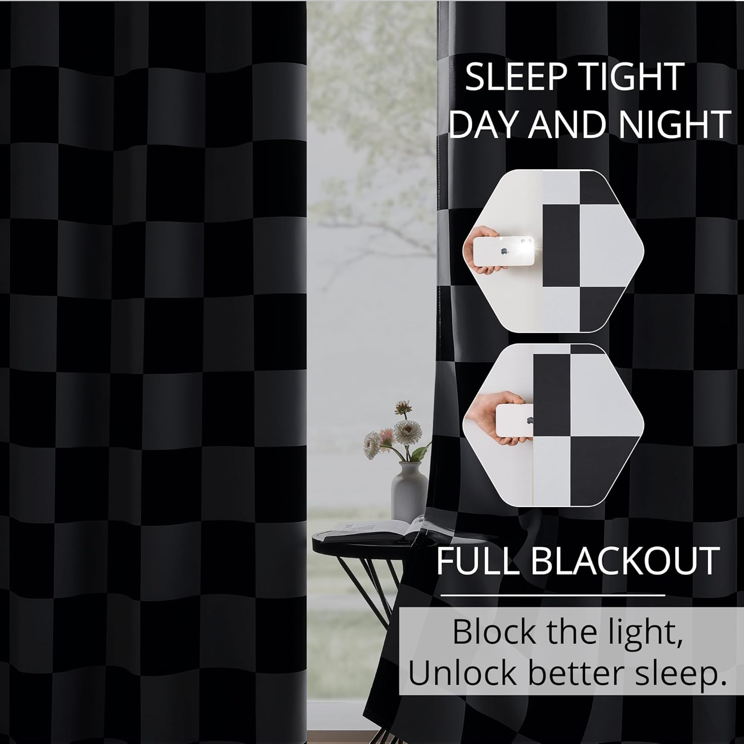 100% Blackout Curtains – Black and White Checkered Race Flag Pattern, 2 Panels, Each W52×L84, Thermal Insulated, Nosie Reducing for Bedroom, Living Room, Race car Drapes