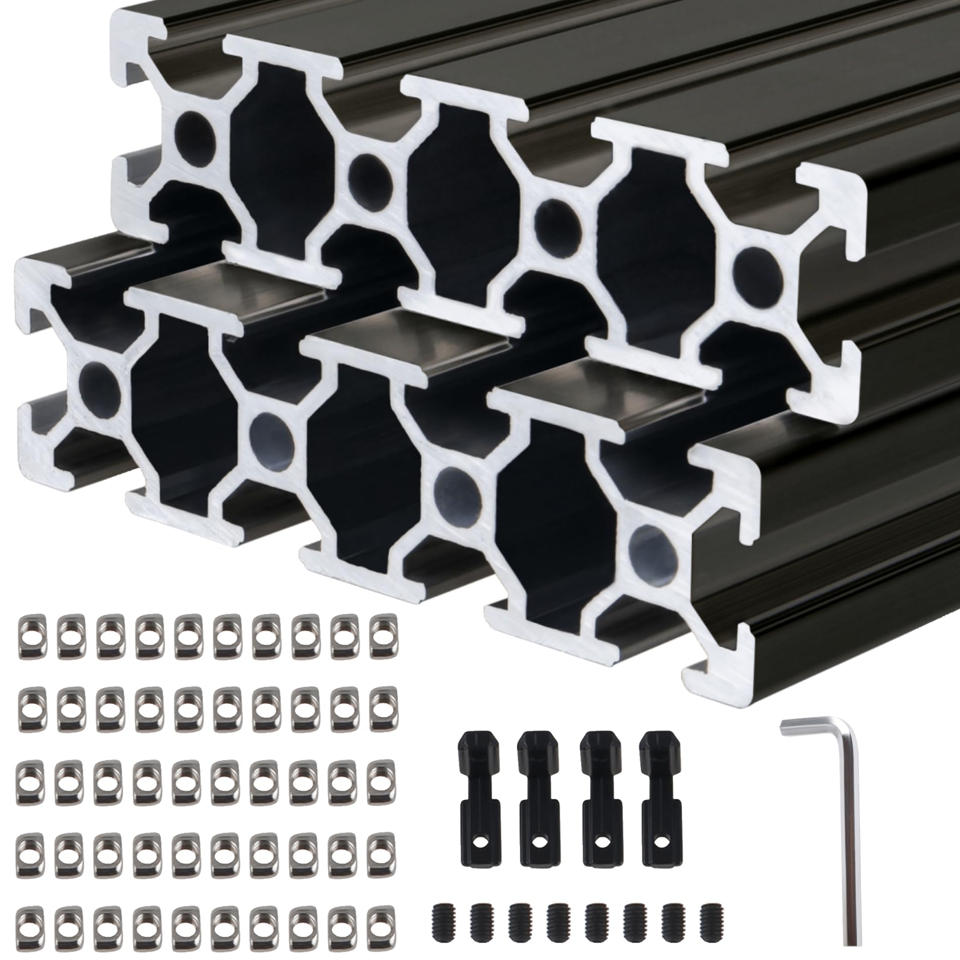 Aluprofil 2080 T Typ Schwarz 1500mm Aluminiumprofil Extrusions Europäischer Standard Eloxierte Linearschiene 20x80 Alu Profil mit L-Winkelverbinder & T-Mutter für 3D-Drucker, CNC