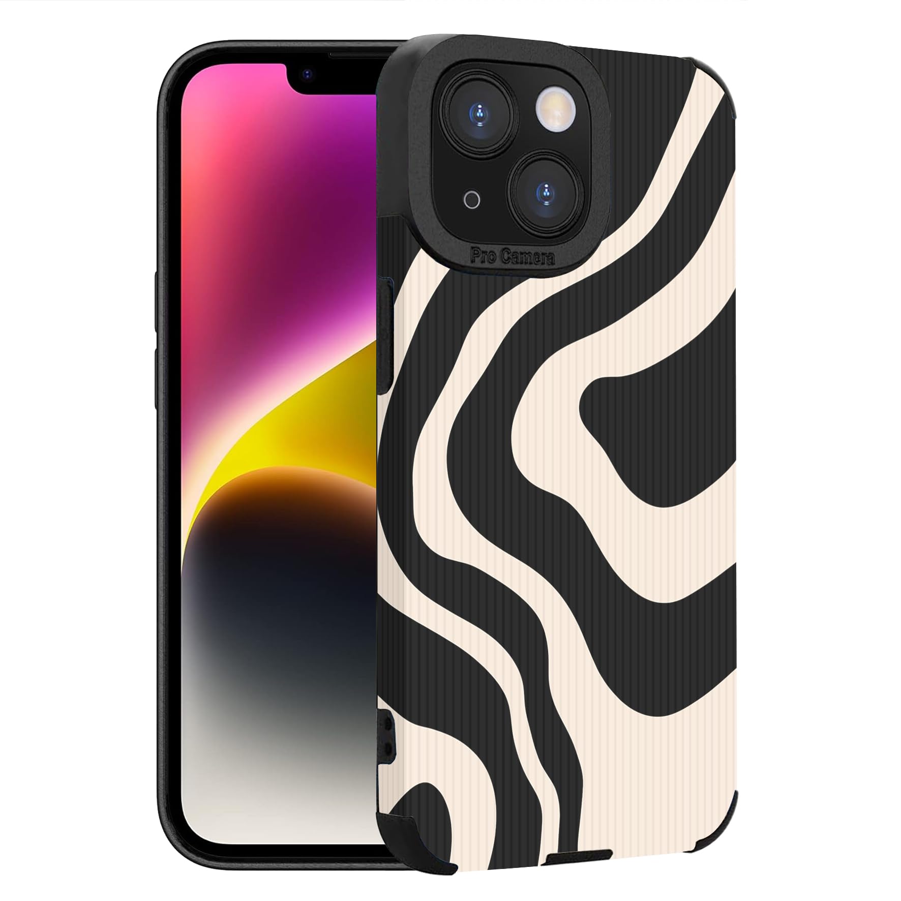 FADELF Case for iPhone 15 Plus Case - Soft TPU and Striped Leather - Painted River Art - Zebra Print Design - Shockproof Phone case for Women Girls