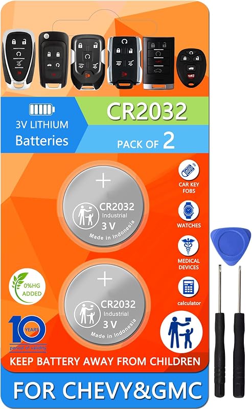 Baterias CR2032 3 V para Controle de Chave Chevrolet e GMC ZNLUMOX – Kit com 2 unidades