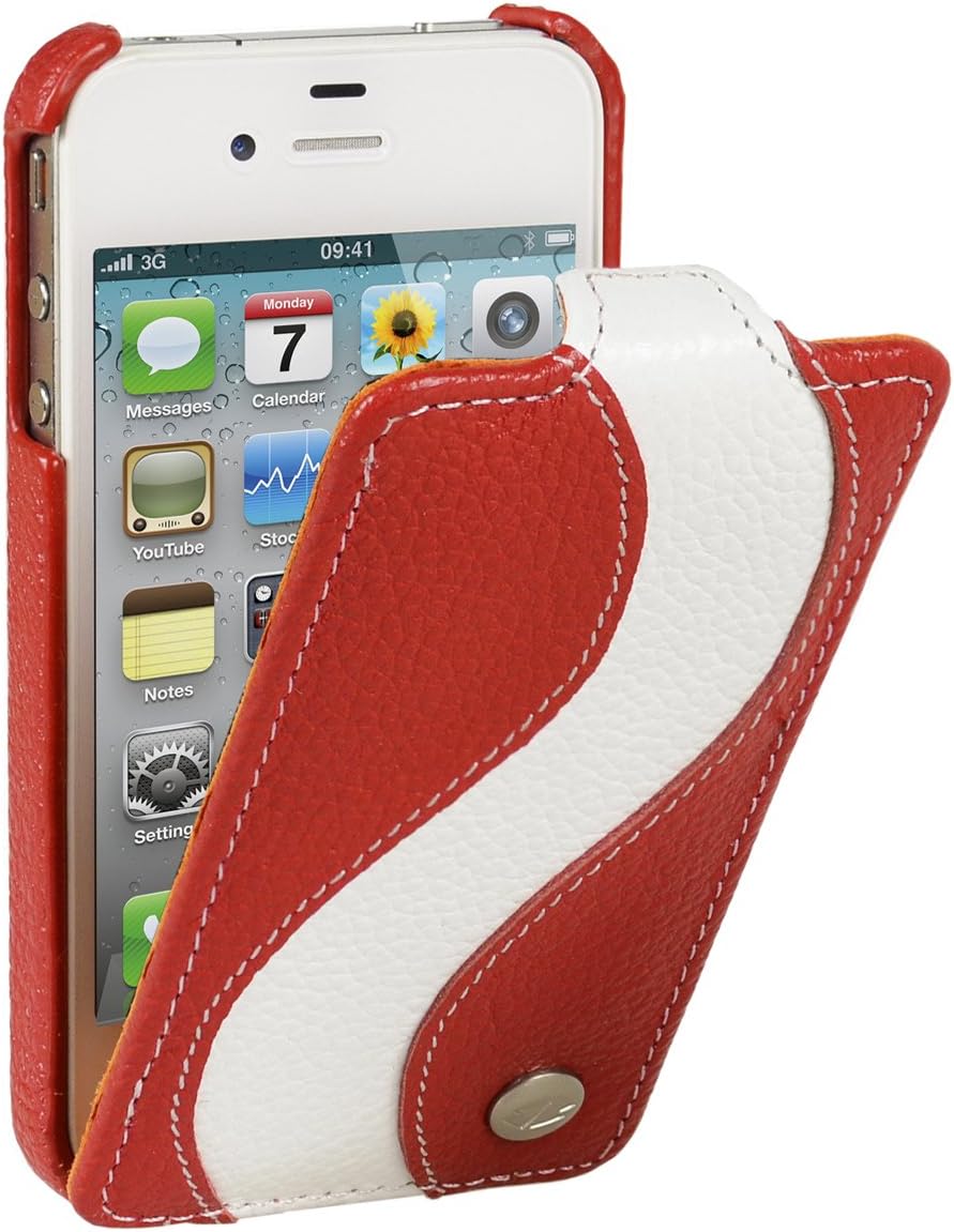 MELKCO Leather Case for Apple iPhone 4/4S - (Red/White) - APIP4SLCJS1RDWELC