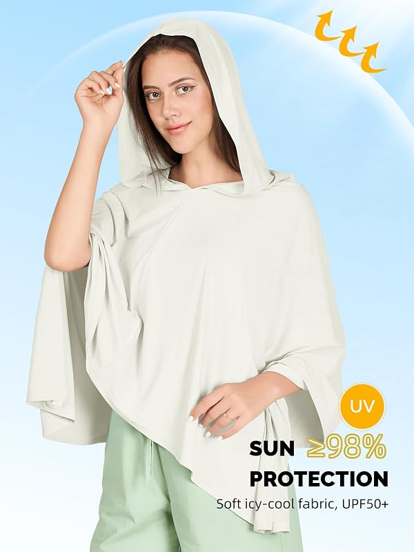 VENVSBEE UPF 50+ Hooded Sun Poncho for Women, Lightweight UV Beach Cover Up, Travel Swimsuit Wrap-03 Grey by VENVSBEE - Used condition - Image 2