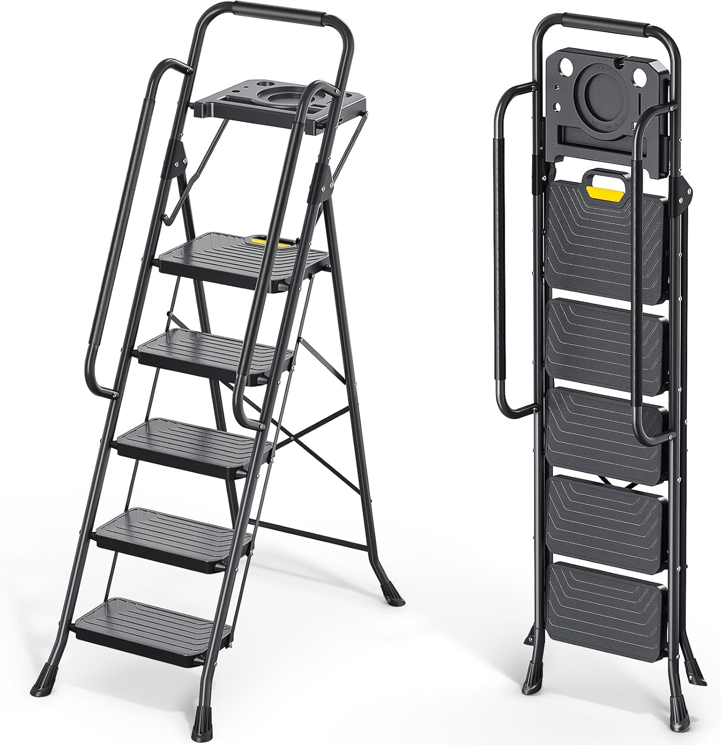 KINGRACK 5 Step Ladder, Sturdy Steel Step Stool with...