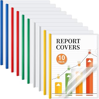 JOERSH Clear Report Covers with Sliding Bar, for A4 and Letter Size Paper, 40 Sheet Capacity, Resume Covers, Presentation Folders, File Document Binder (5 Colors, 10 Pack)