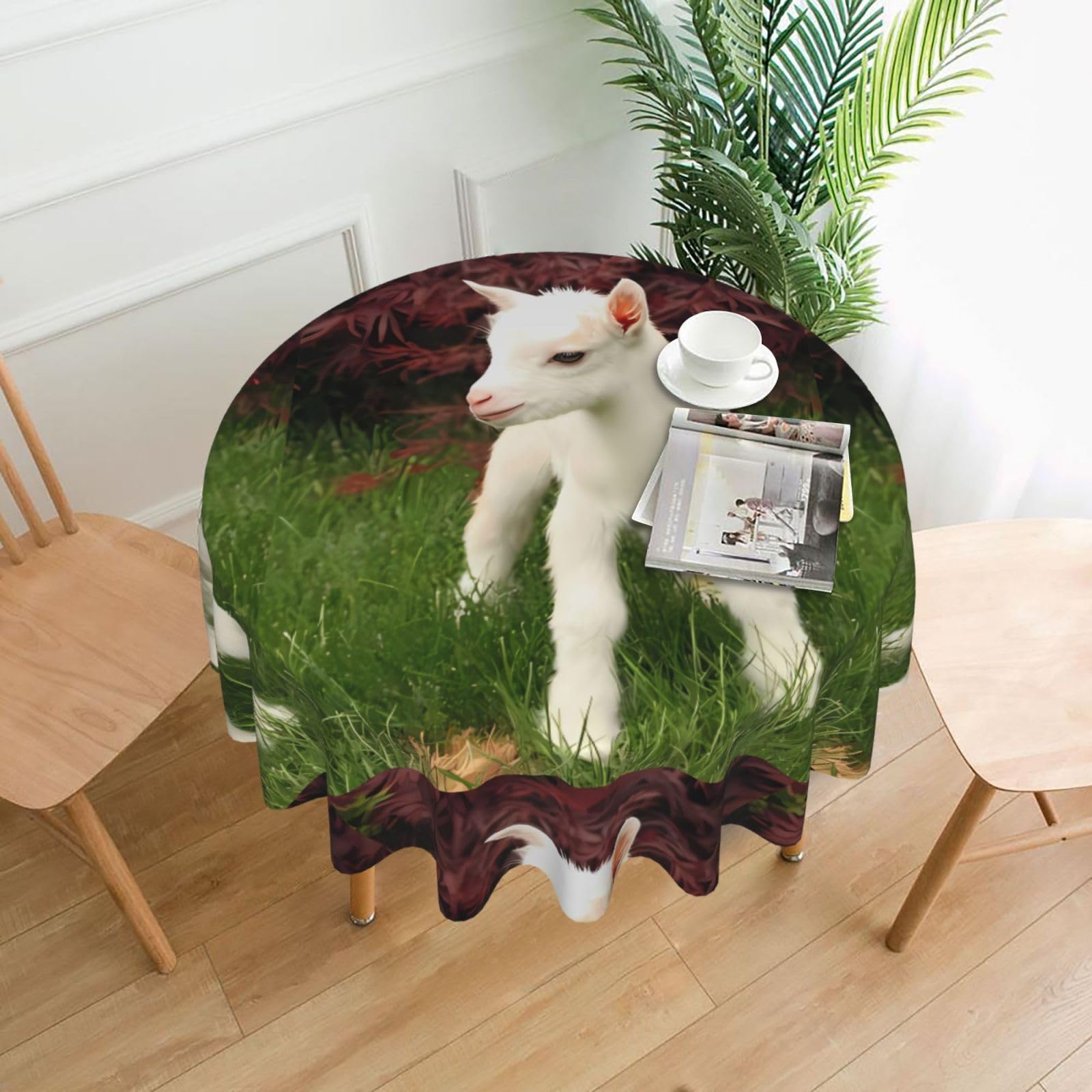 Whjssf Black Cute Lamb Prints Round Decorative Tablecloth 60In - High-Grade Polyester Table Throw For Dining & Outdoor Parties