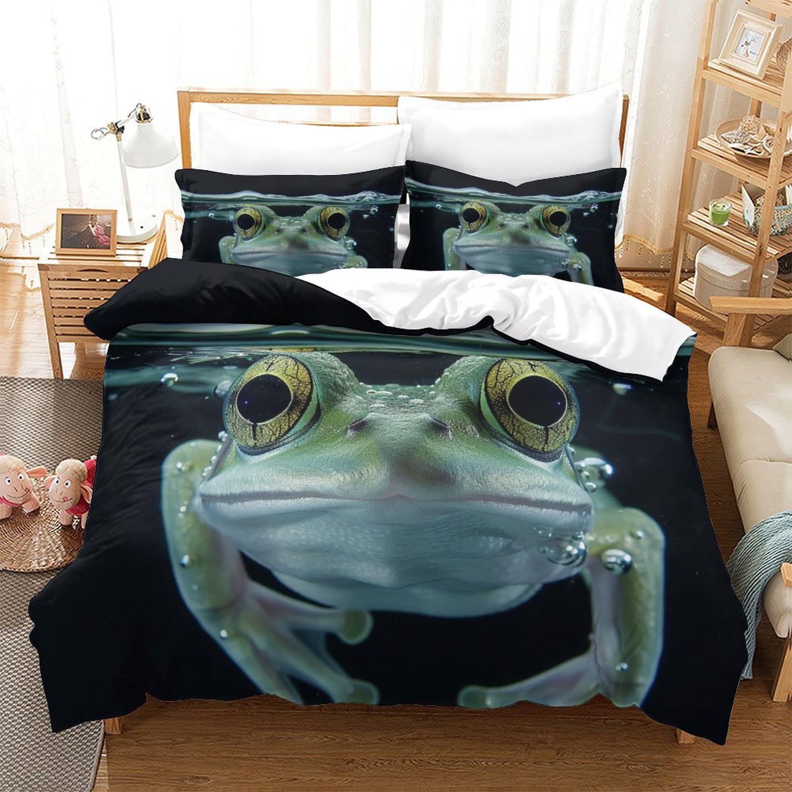 Parure de lit grenouille 3D thermorégulatrice pour un sommeil sain en grand format