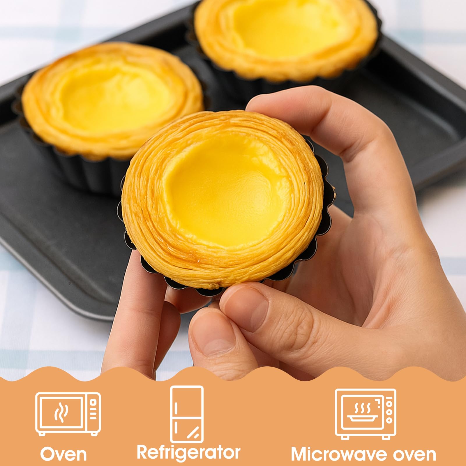 32 mini teglie per crostate all'uovo con fondo rimovibile rotondo antiaderente per quiche mini padelle quiche stampo da forno con lato scanalato