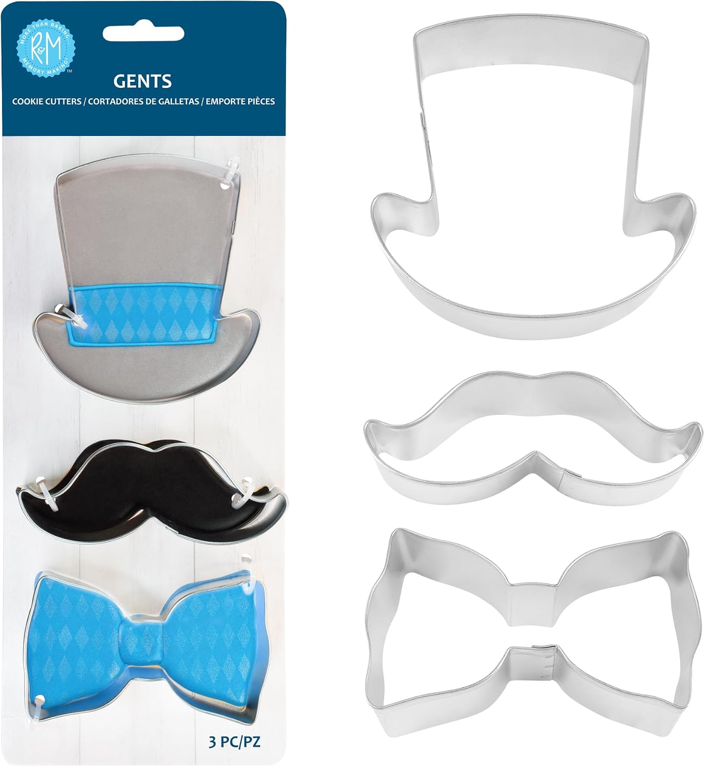 R&M International 5186 Little Man Bow Tie, Top Hat, and Moustache Cookie Cutters 3-Piece Set image 3