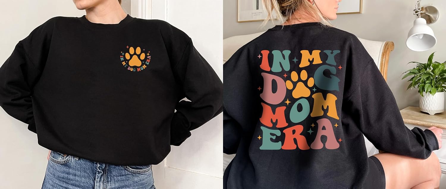 in My Dog Mom Era Sweatshirt 2 Sided, Groovy Retro Mom Life Crewneck, Cute Paw Dog Mom Sweater, Cool Mom Shirt