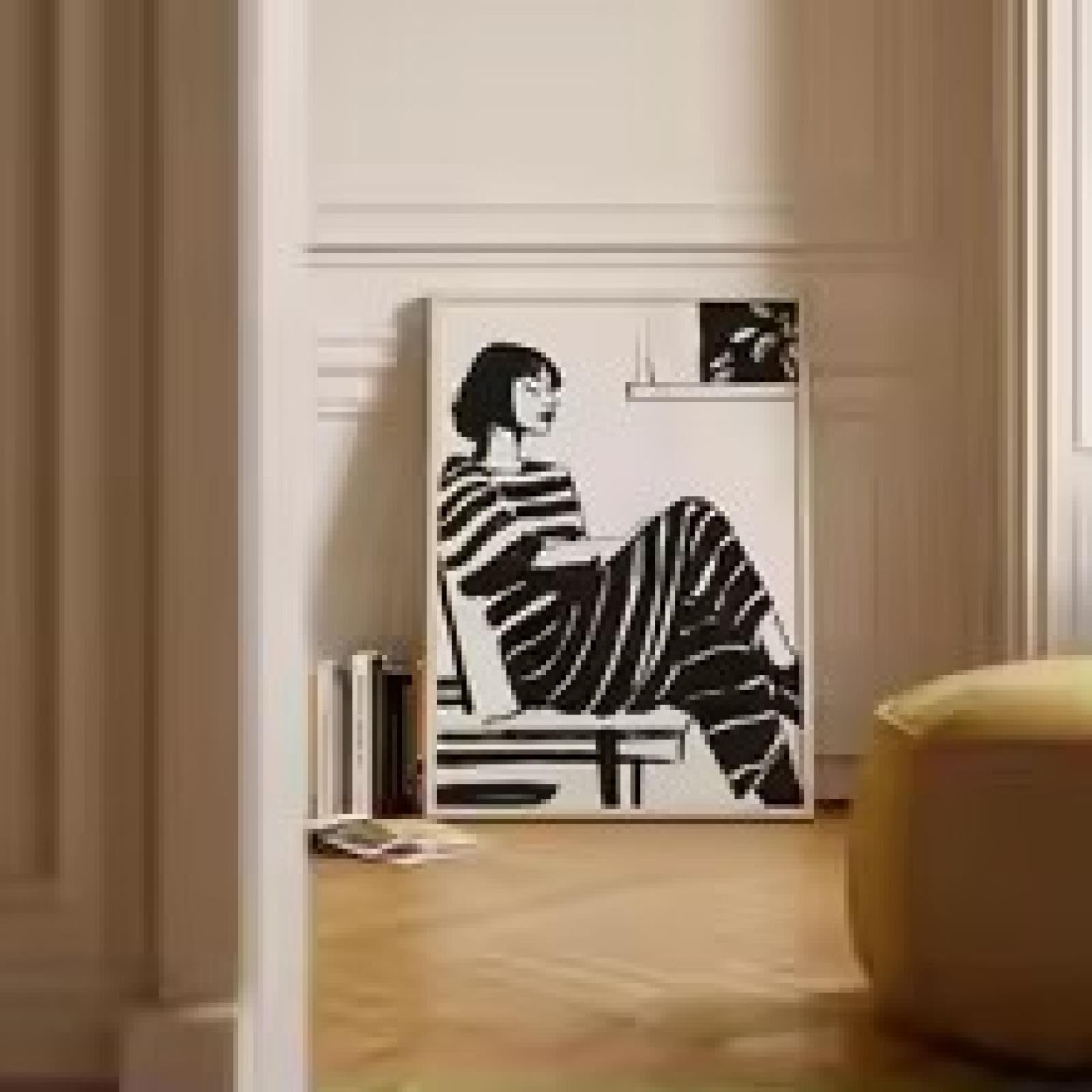 Toile murale à rayures bleues 60x80 cm avec cadre pour salon - 6