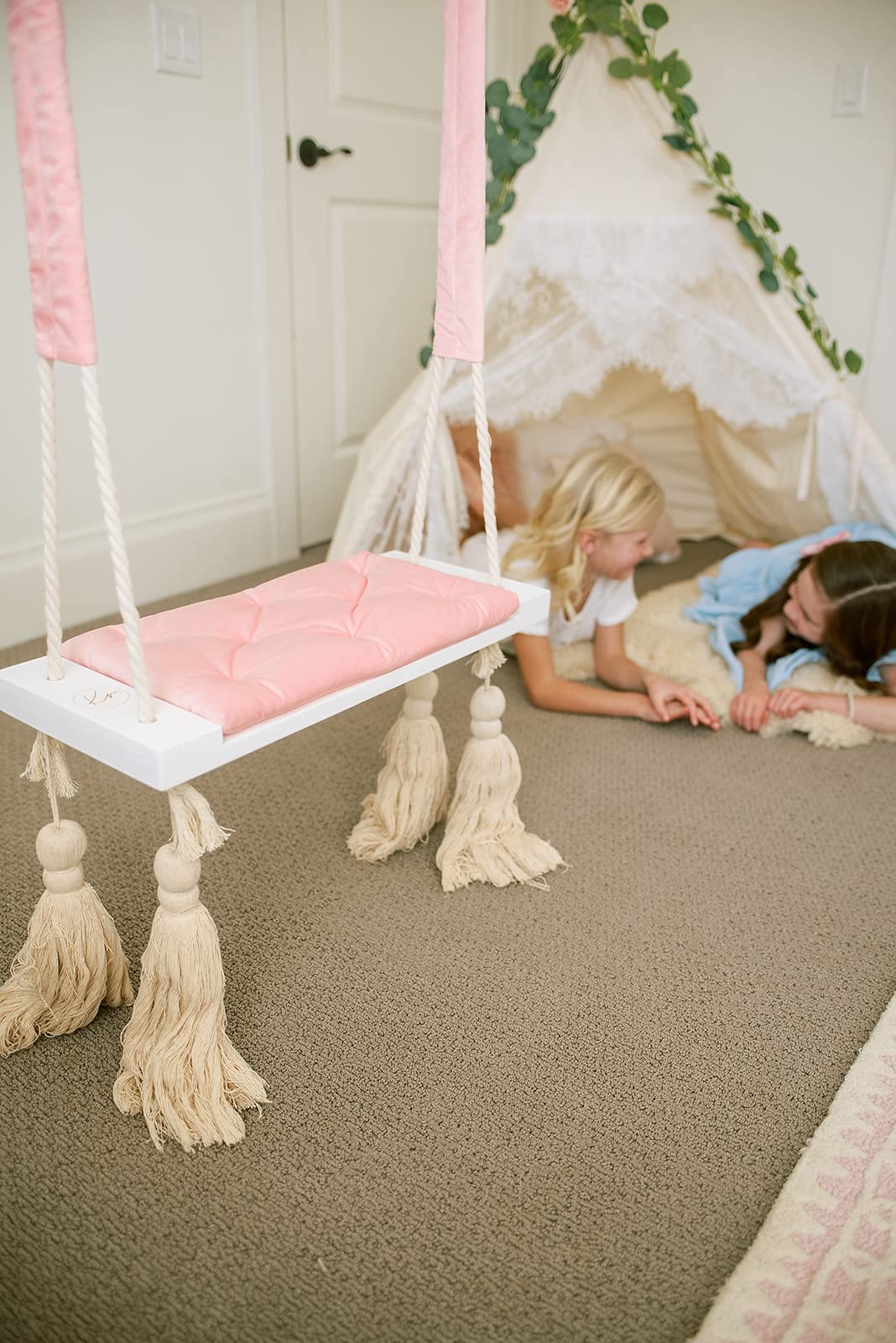 Pink Baby Swing Set with Soft Cushion and Hardware