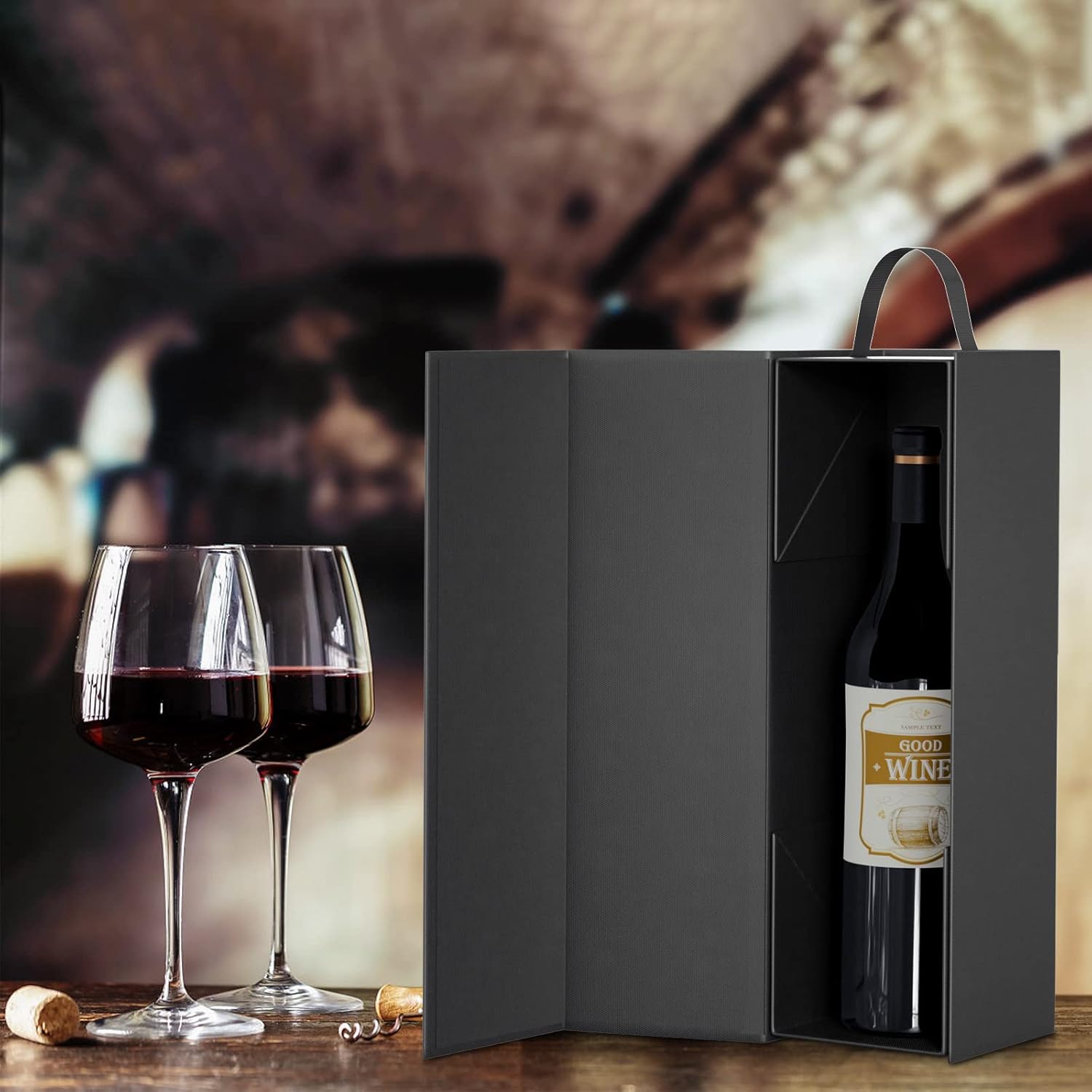 Wine Gift Boxes 12.8 x 3.8 x 3.8 in,Bottle Gifts Boxes For Liquor Presents,For Wines and Champagne,Magnetic Collapsible Gift Box Wine Bottle Gifts Packaging for Weddings,Anniversaries, Parties (Black/5PCS)