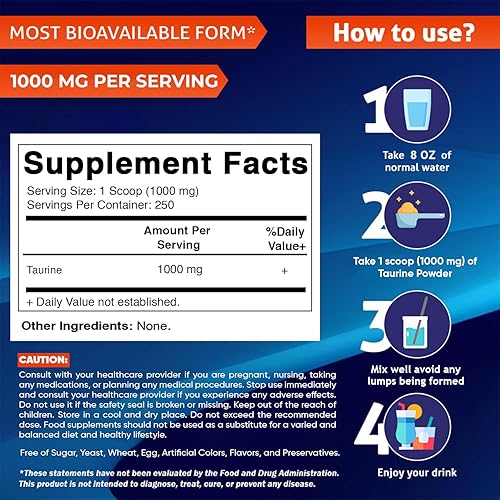 Miniatura 2 de Vitamatic Taurina pura 1000 mg 250 porciones - Sin OMG, sin gluten