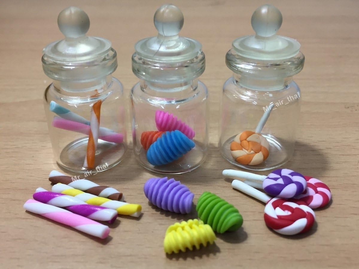 3pc Miniature Candy Cake Food Cookie Dollhouse Cake in Clear Glass Mini Bottle fruit Food #MF012