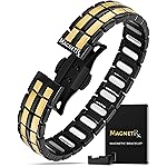 MagnetRX Magnetic Bracelets for Men - EllipseMAX 5X Strength 5,000 Gauss Magnets - Designed in USA & Patent Pending - Premium Titanium Mens Magnetic Bracelet & Adjustable Length (Black/Gold)