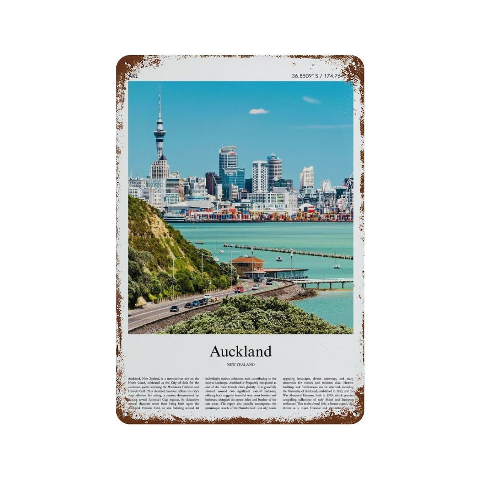 xiaoxiaoshen Auckland New Zealand City Scenery Wall Decor Art Metal Tin Poster Modern Home Decor Art Home Bar Shop Decorations Vintage Sign 30x20cm