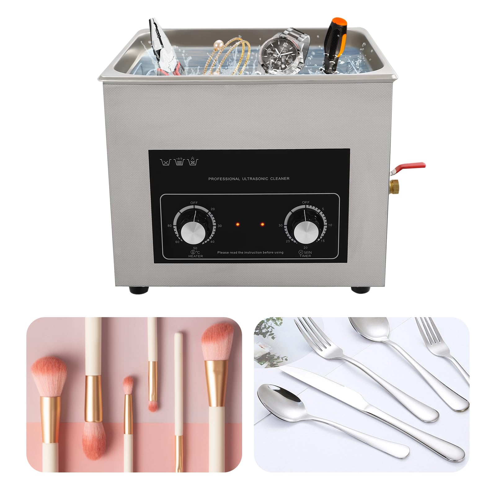 Máquina de limpieza ultrasónica, máquina limpiadora ultrasónica - Tanque de baño digital industrial con calentador y temporizador para joyería, gafas, instrumental dental, equipo médico, ace