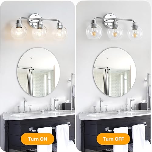 Miniatura 2 de Lámparas de baño cromadas plateadas, 3 lámparas de pared modernas, lámparas de baño con pantallas de cristal, lámparas de pared para espejo, cocina,