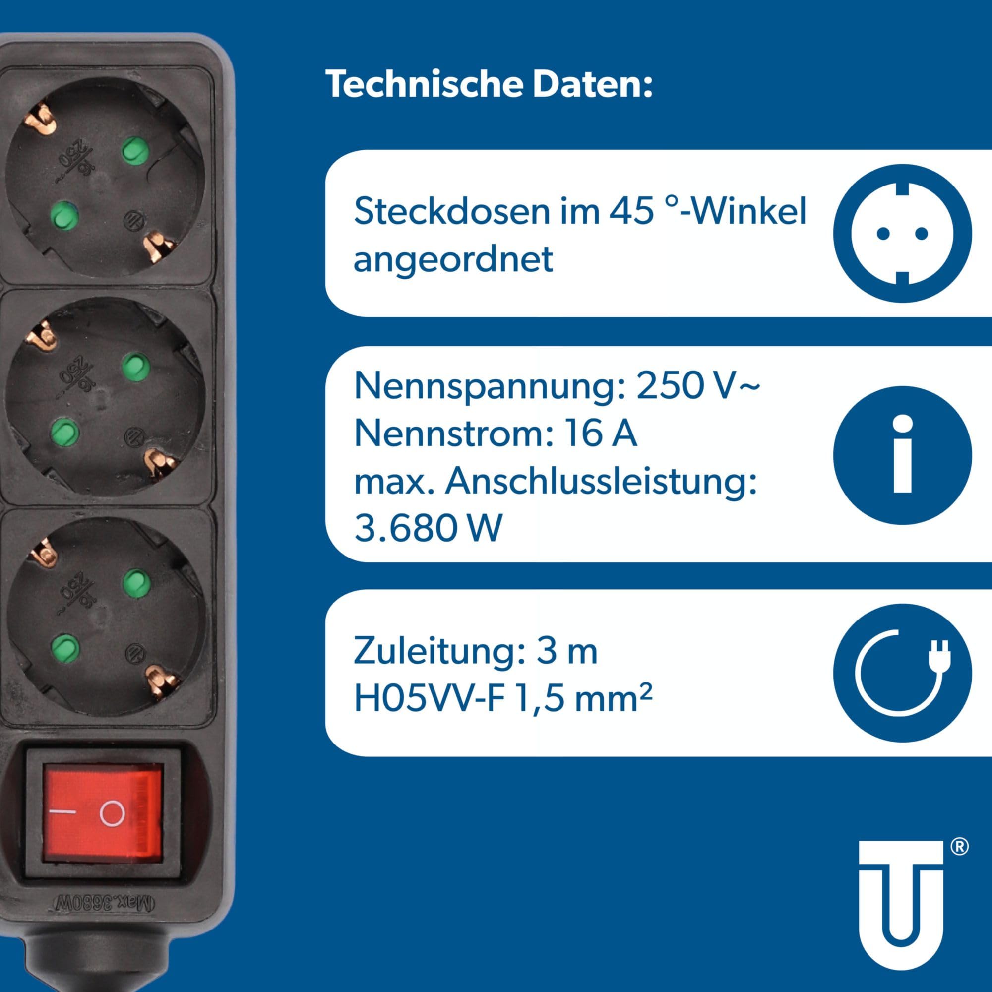 Unitec 44515 tafelstopcontact, 3-voudig, 3 m, H05VV-F 3G1,5 mm², wit