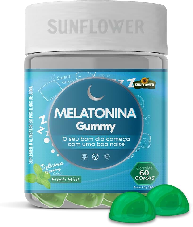 Melatonina - Melatonina Gummy - Melatonina em Goma 210mcg 60 gomas Sunflower (60 gomas, Menta)