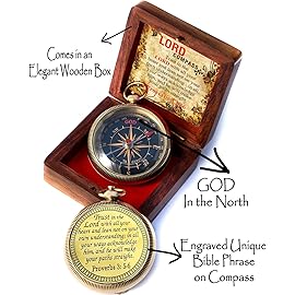 Trust in The Lord with All Your Heart -Proverbs 3: 5-6 Quote Engraved Compass with Wooden Box, Camping Compass, Gift Compass, Gifts for Men -Graduation Gifts 2025 Compass for Women Mens Boy Girls