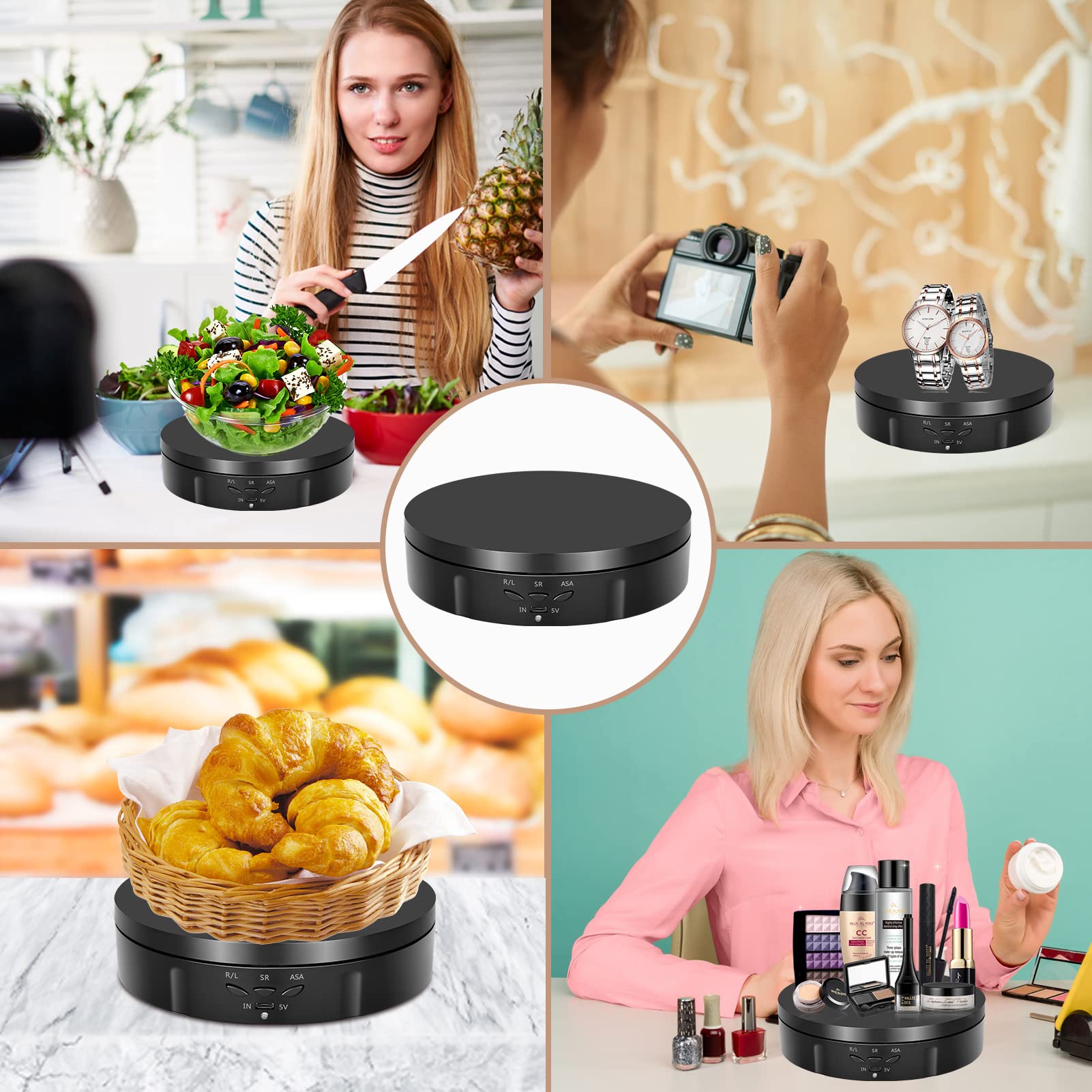 Aomdom Base Giratoria Eléctrica 14,6cm 10kg Plataforma Rotatoria Profesional 360° con Mando a Distancia Mesa giratoria eléctrica para fotografía automática