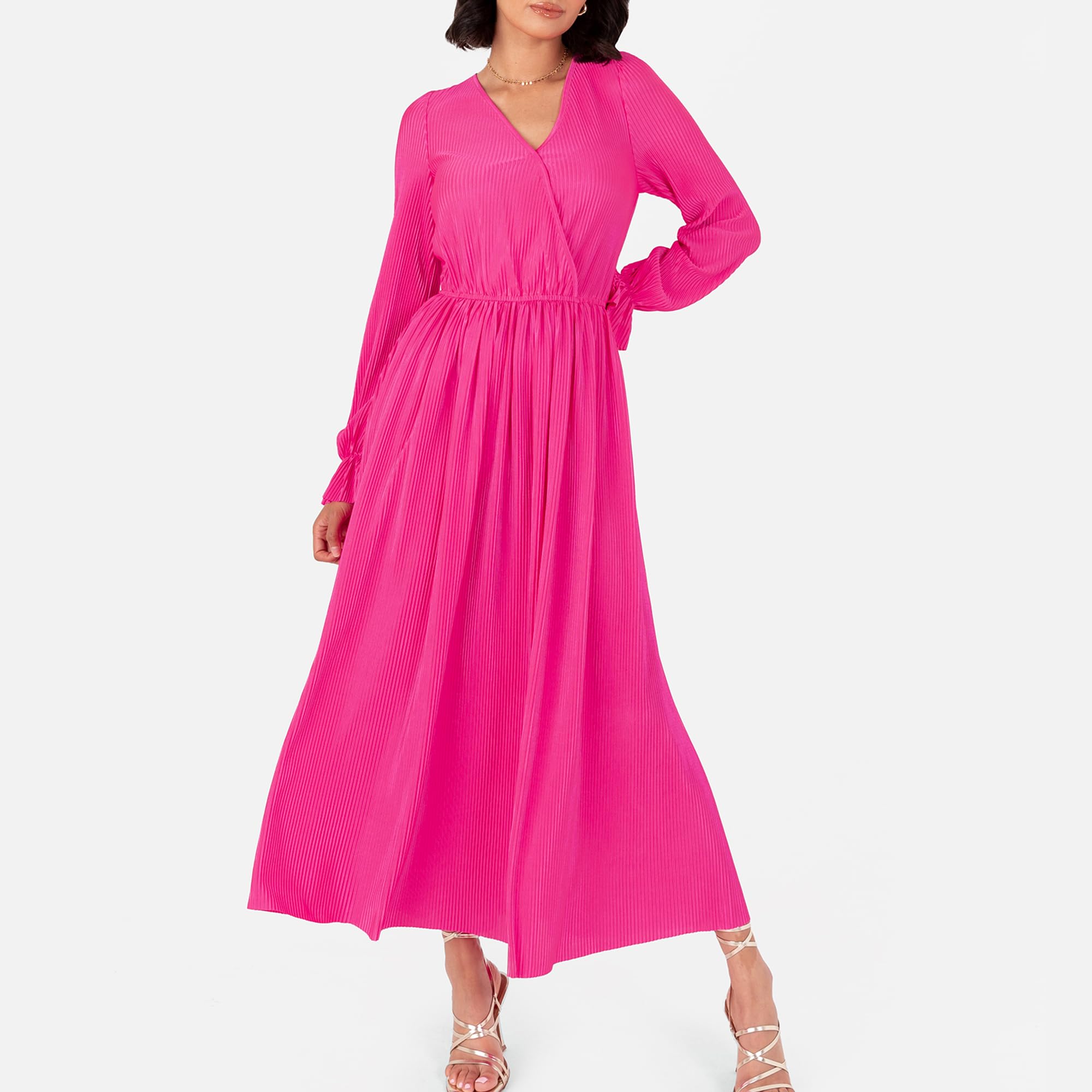 Lovedrobe Women's Midaxi Dress Ladies Wrap V-Neck Long Sleeve Ruffle Cuff A-Line Plissé Evening Occasion Wedding Guest