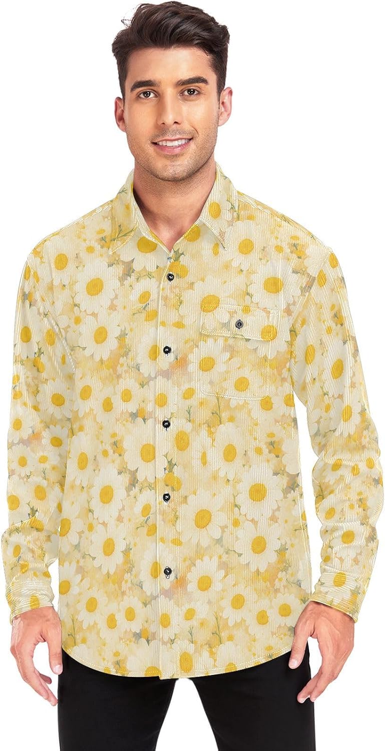 KLL Delicate Daisy Print Ladies Mens Wrinkle Free Rugby Shirts Daily Wear Long Sleeve Tops