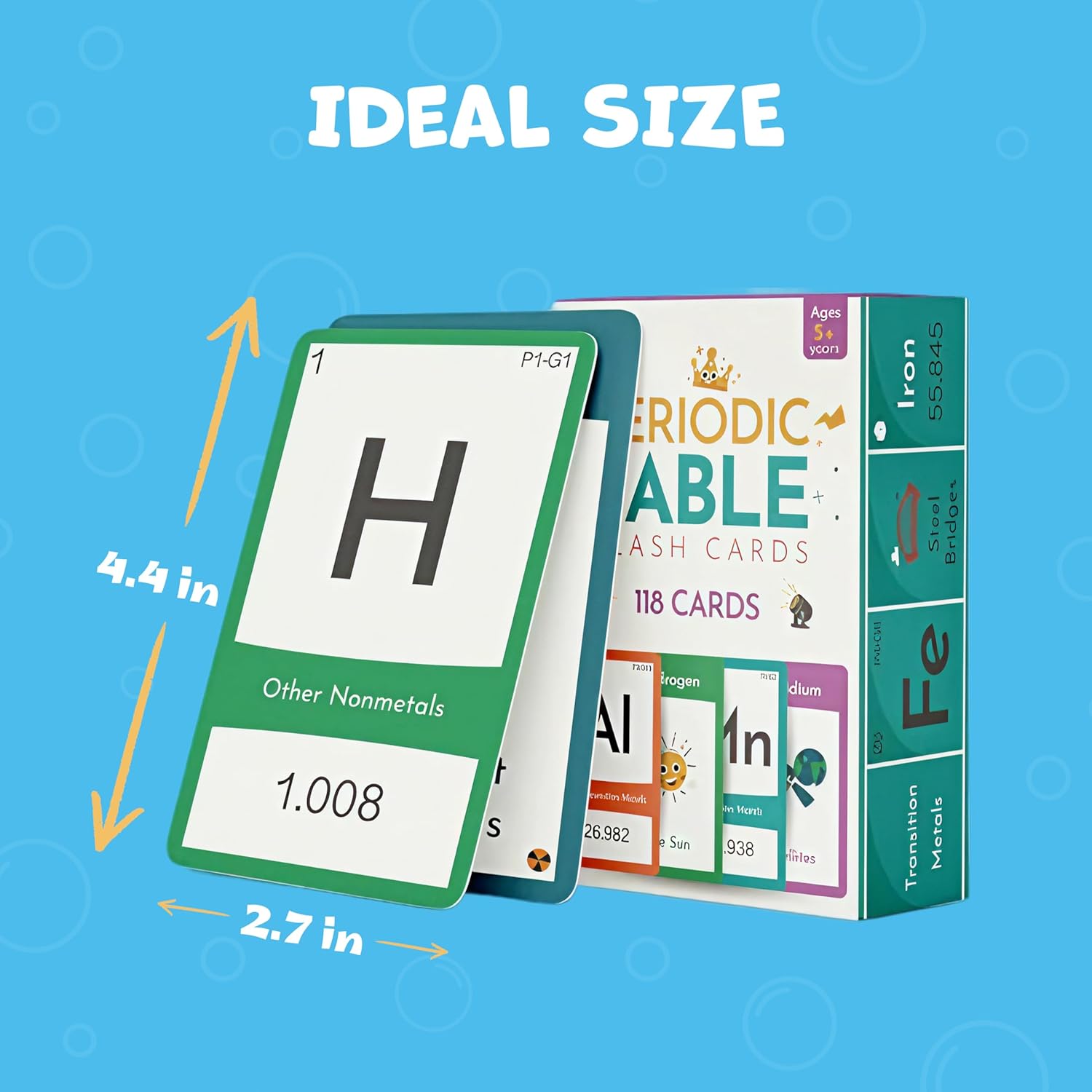 Periodic Table for Kids - Laminated Elements Flash Cards. 118 Flash Cards for Kids to Learn, Study and Memorize The Periodic Table. Science Materials for Classroom and Home. Recommended Ages 5 and Up