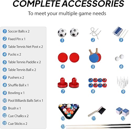 Miniatura 2 de PEXMOR Mesa de juego múltiple 6 en 1 para adultos, mesa combinada para sala de juegos, juego de mesa de juego de 48 pulgadas para familia con