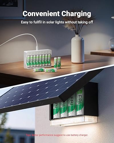Miniatura 3 de EBL Batería solar AA AAA recargable para luces solares al aire libre, NIMH precargada 1.2V recarga hasta 1200 veces para jardín paisajismo luces