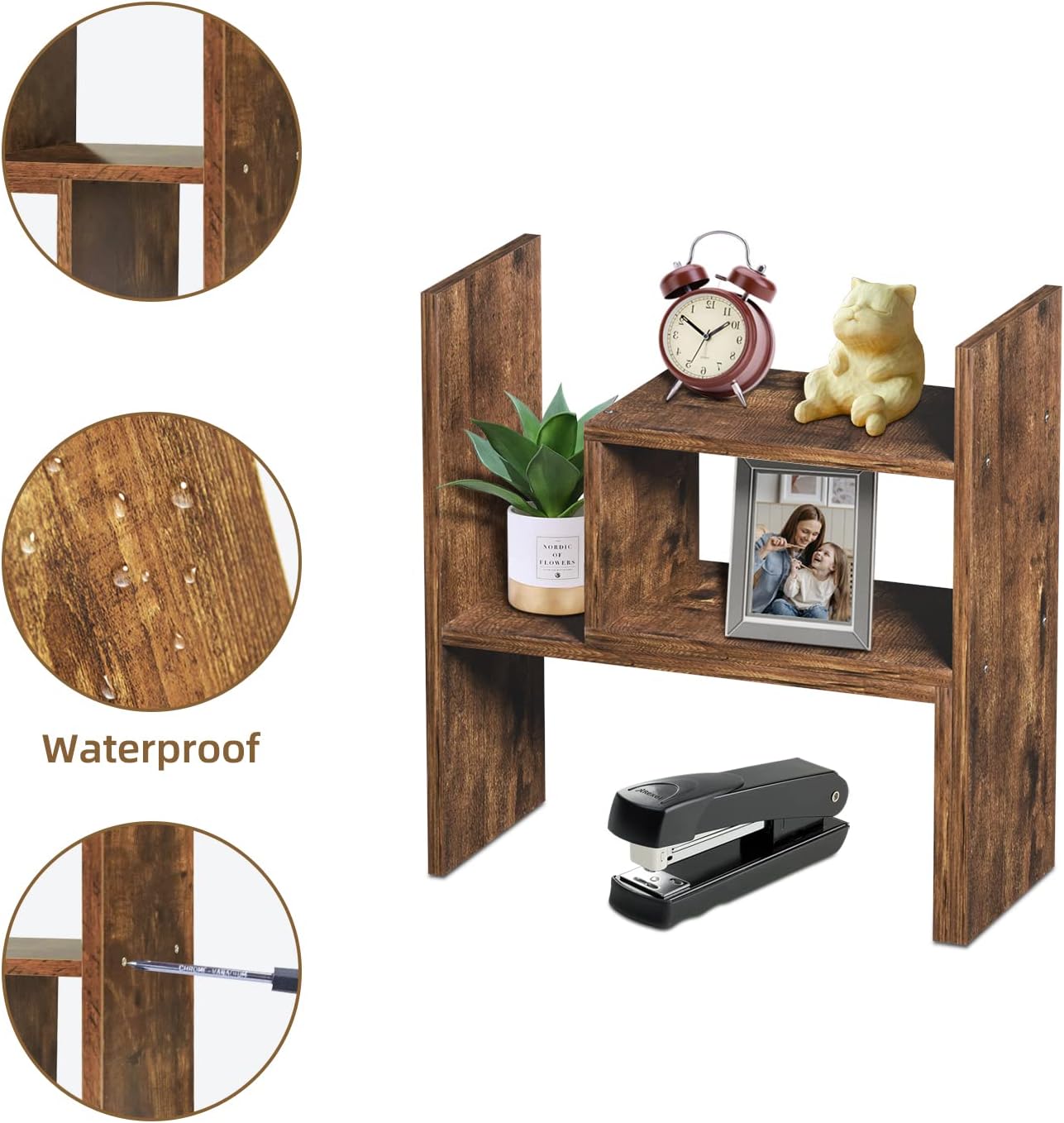 TY ARTS & CULTURE - Expandable Wood Desktop Storage Organizer Multipurpose Desk Bookshelf Display Shelf Rack Counter Top Bookcase for Office Home | Natural Brown