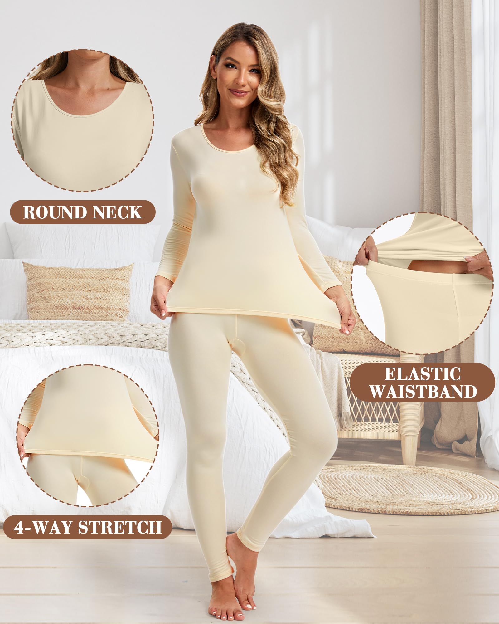 Patelai 5 Set Women Thermal Underwear Sets Fleece Lined Long Johns Winter Warm Base Layer Top and Bottom for Cold Weather