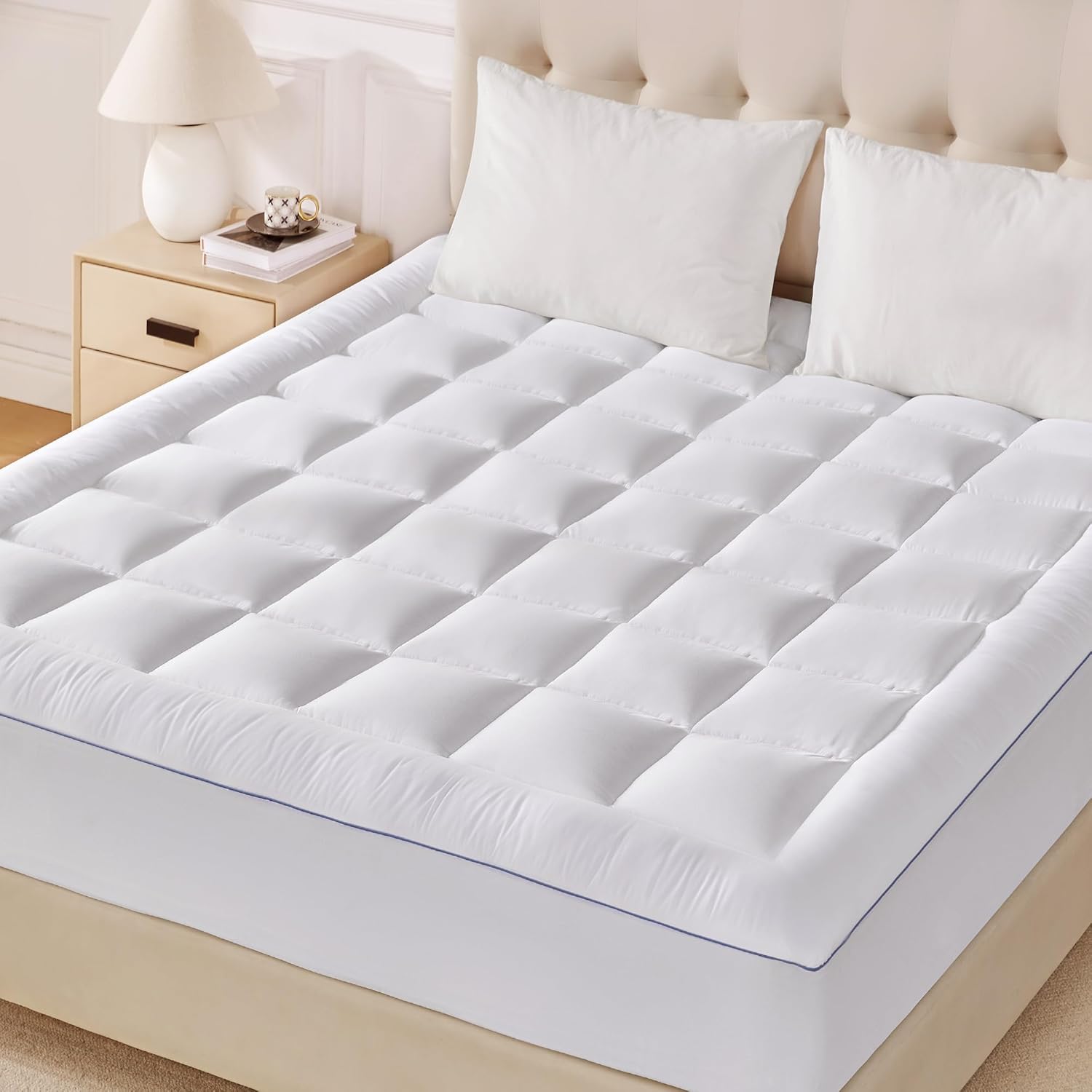 King Size Mattress Pad, Soft Pillow Top Mattress Topper King with 8-21" Deep Pocket, Quilted Fitted Mattress Pad for Back Pain Relief, Down Alternative Filling, White