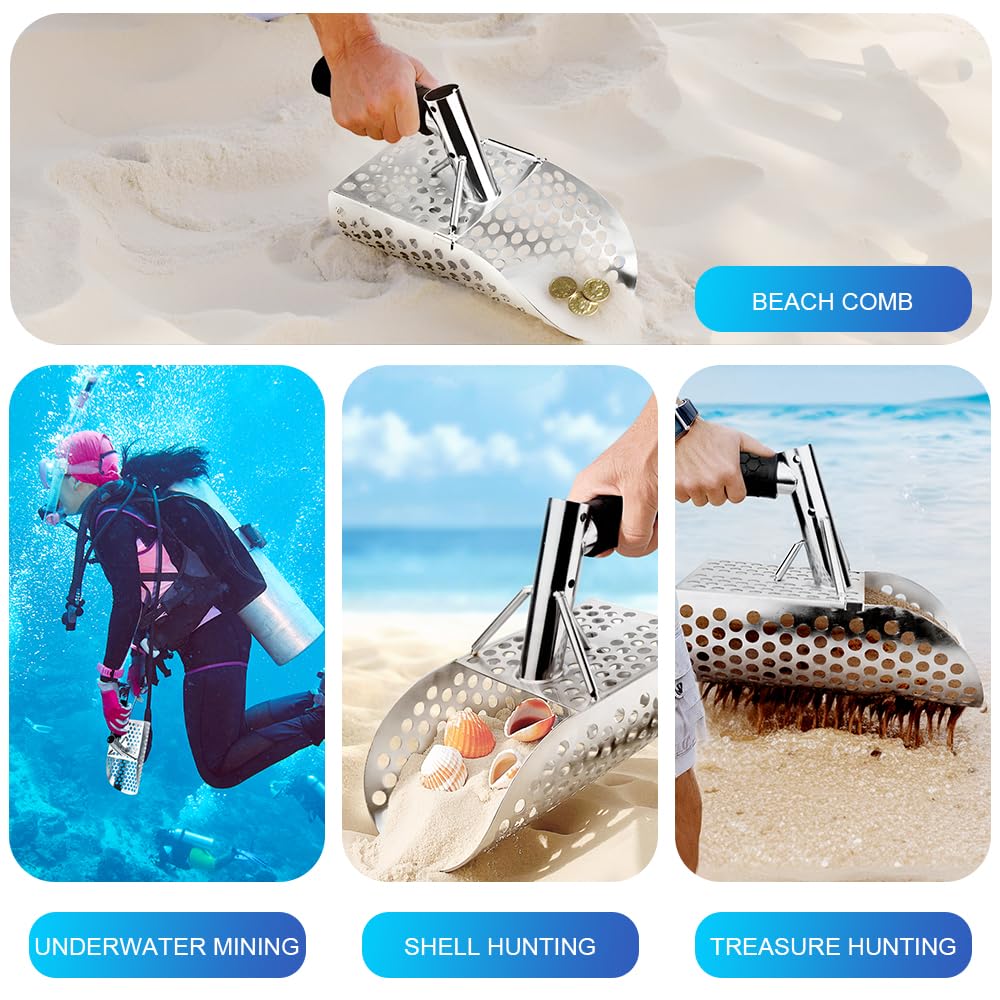 Cucchiaio di sabbia per il rilevamento dei metalli, paletta in acciaio inox con manico lungo, resistente e durevole, ideale per caccia al tesoro in riva al mare