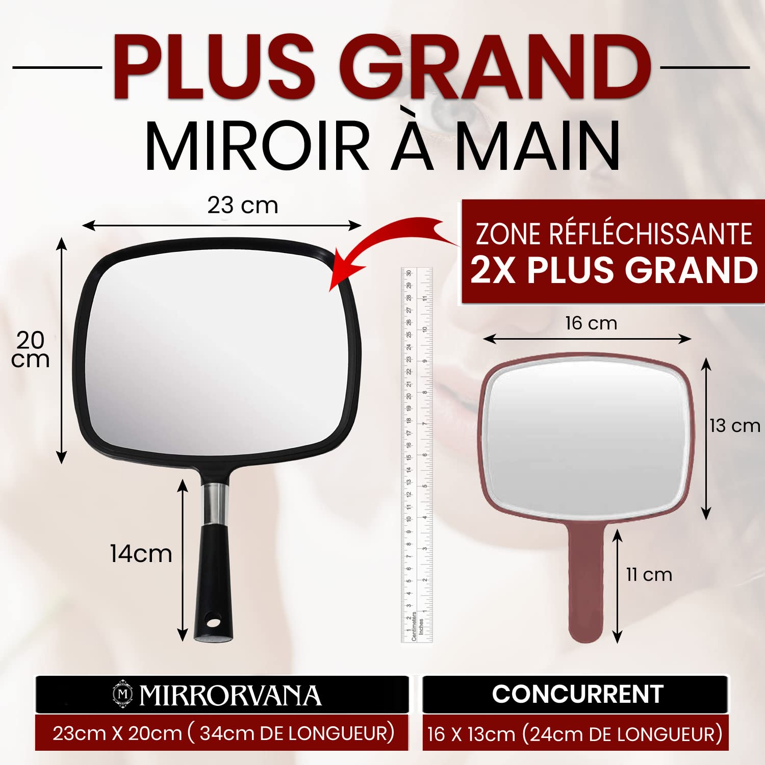 MIRRORVANA Lot de 5 Grands miroirs à Main Confortables pour Coiffeur, barbier et Salon de beauté, Miroir portatif rectangulaire, 33 cm x 23 cm (Noir)
