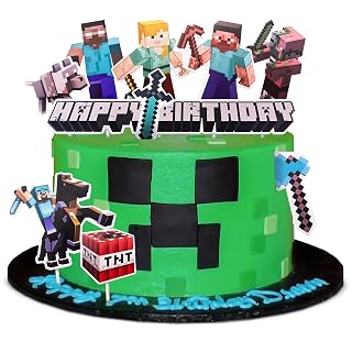10 Pcs Video Game Cake Topper - Pixel Styled Gamer Cupcake Toppers for Boys & Girls, Crafted from Sturdy Cardboard Figures - Easy to Install Gamer Cake Decorations for Birthdays & Themed Parties