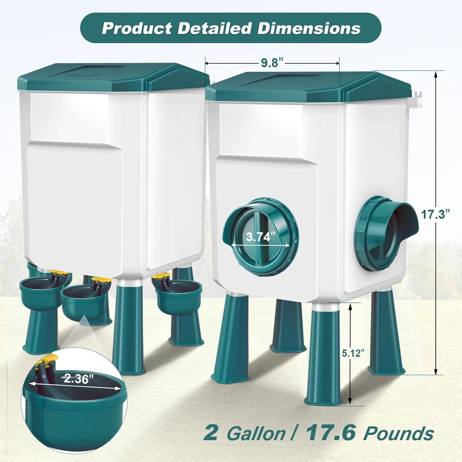 Chicken Feeder and Waterer Set 2 Gallon/17.6 Pounds, Automatic Chick Feeder and Waterer Set No Waste， Poultry Feeder Large for Hens/Ducks/Poultry