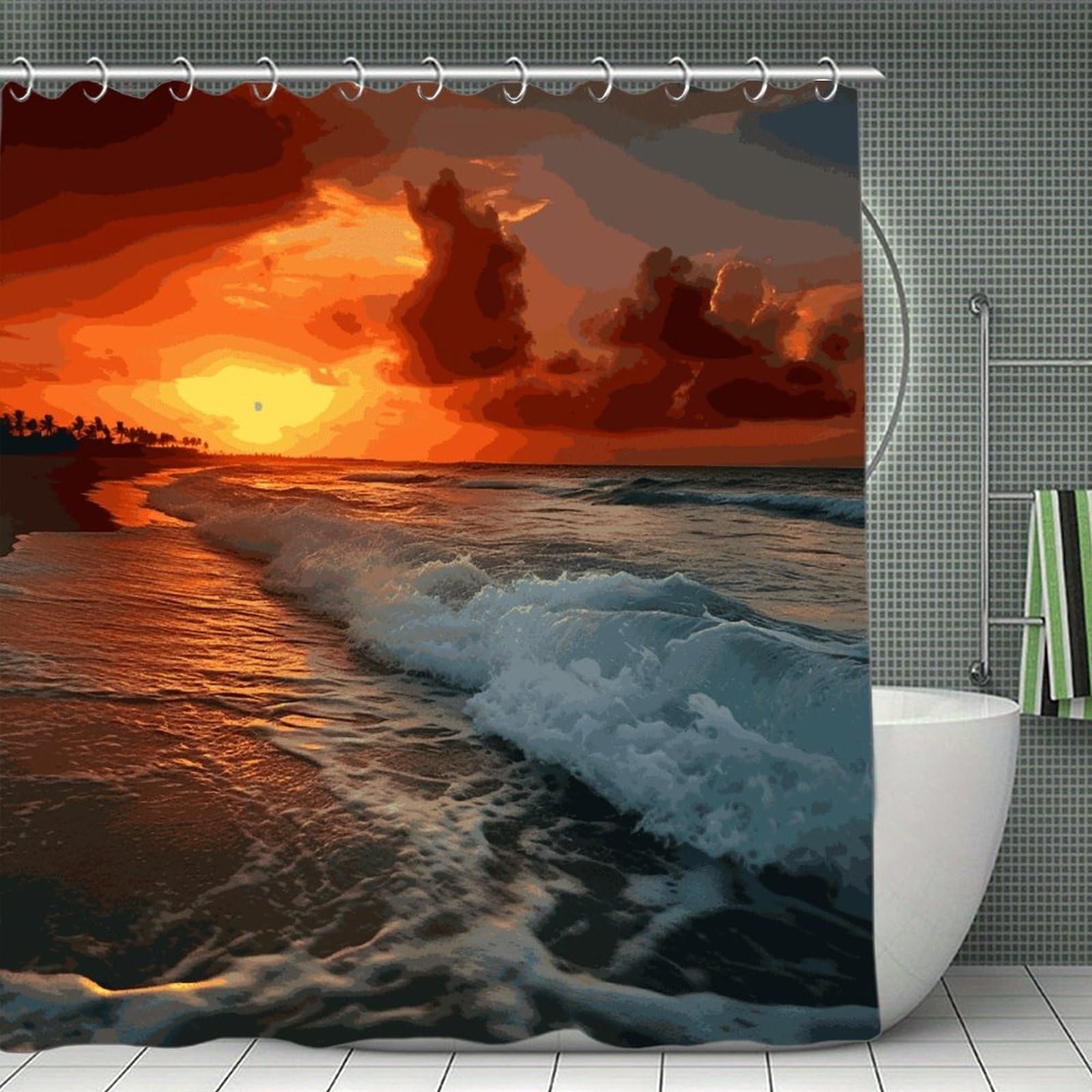 VstaDank The Beach Sunset Shower Curtain 71x71 Heavy Duty Polyester Cloth Bath Curtain with Hooks Thick Waterproof Shower Liner Fun Magic Decorative Bathroom Curtains for Bathtub