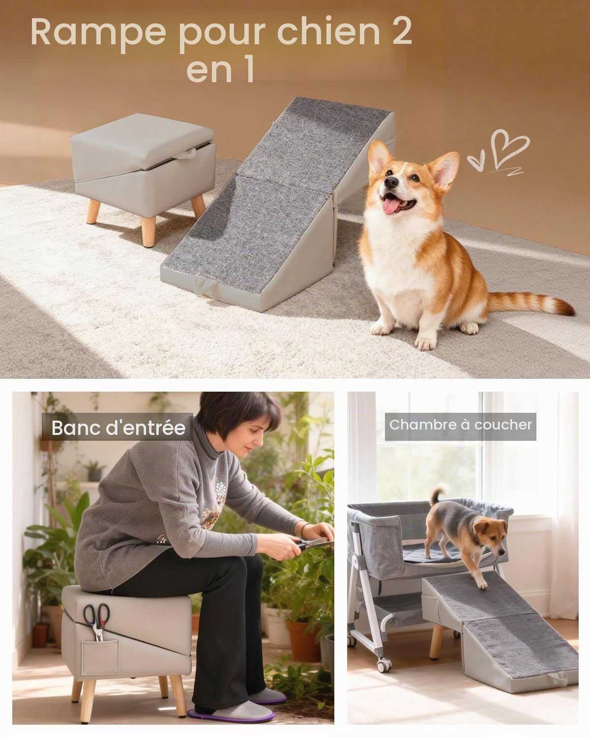 40 cm Rampe pour Chien pour Canapé et Lit 2 en 1, Inclinaison Douce 23° | Escalier pour Animal de Compagnie, pour Petits et Moyens Chiens et Chats, Rampe Antidérapante pour Chien Senior ou Blessé